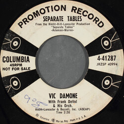 Vic Damone Separate Tables / We Kiss In A Shadow USED VINYL 7INCH 45 RPM PROMO