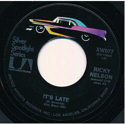 Ricky Nelson (2) It's Late / Young World USED VINYL 7INCH SINGLE 45 RPM REISSUE
