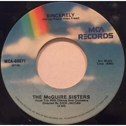 McGuire Sisters Sincerely USED VINYL 7INCH 45 RPM SINGLE REISSUE