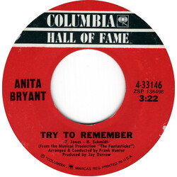 Anita Bryant Try To Remember USED VINYL 7INCH 45 RPM SINGLE REISSUE STYRENE