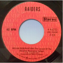 Raiders (2) Indian Reservation / Terry's Tune USED VINYL 7INCH 45 RPM SINGLE REPRESS STYRENE STEREO