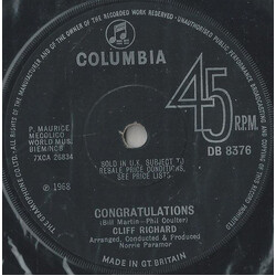Cliff Richard Congratulations USED VINYL 7INCH 45 RPM SINGLE
