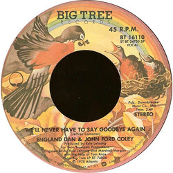 England Dan & John Ford Coley We'll Never Have To Say Goodbye Again USED VINYL 7INCH 45 RPM SINGLE