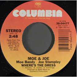 Moe Bandy & Joe Stampley Where's The Dress USED VINYL 7INCH 45 RPM SINGLE STYRENE