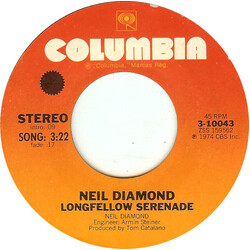 Neil Diamond Longfellow Serenade / Rosemary's Wine USED VINYL 7INCH 45 RPM SINGLE STYRENE