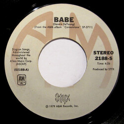 Styx Babe USED VINYL 7INCH 45 RPM SINGLE STYRENE STEREO