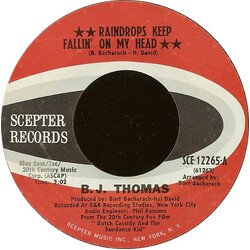 B.J. Thomas Raindrops Keep Fallin' On My Head VINYL 7" USED