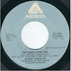 Barry Manilow This One's For You USED VINYL 7INCH 45 RPM SINGLE STYRENE