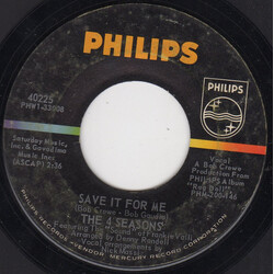 The Four Seasons Save It For Me USED VINYL 7INCH 45 RPM SINGLE STYRENE