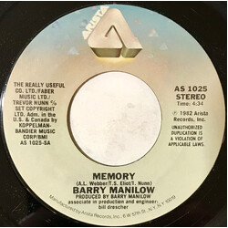 Barry Manilow Memory USED VINYL 7INCH 45 RPM SINGLE STYRENE