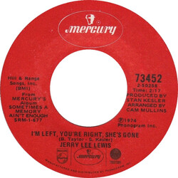 Jerry Lee Lewis I'm Left, You're Right, She's Gone / I've Fallen To The Bottom USED VINYL 7INCH 45 RPM SINGLE STYRENE