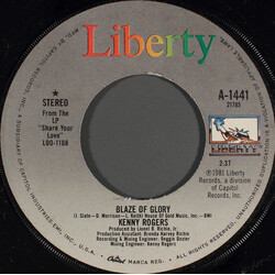 Kenny Rogers Blaze Of Glory / The Good Life USED VINYL 7INCH 45 RPM SINGLE STEREO
