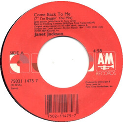 Janet Jackson Come Back To Me USED VINYL 7INCH 45 RPM STYRENE