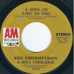 Kris Kristofferson & Rita Coolidge A Song I'd Like To Sing USED VINYL 7INCH 45 RPM STYRENE