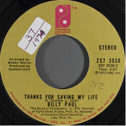 Billy Paul Thanks For Saving My Life USED VINYL 7INCH 45 RPM STYRENE