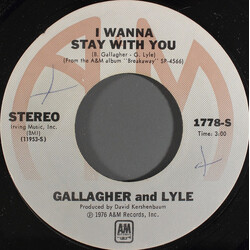 Gallagher & Lyle I Wanna Stay With You USED VINYL 7INCH 45 RPM STYRENE