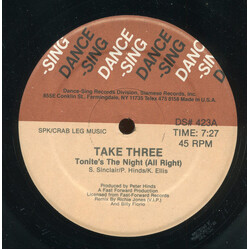 Take Three Tonite's The Night (All Right) USED VINYL 12INCH 45 RPM