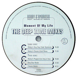Bobby D'Ambrosio Moment Of My Life (The Deepzone Mixes) USED VINYL 12INCH