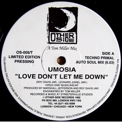 Umosia Love Don't Let Me Down USED VINYL 12INCH 33 S RPM LIMITED EDITION