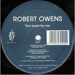Robert Owens Too Much For Me USED VINYL 12INCH 33 S RPM