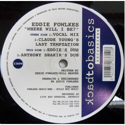 Eddie Fowlkes Where Will I Be? USED VINYL 12INCH 33 S RPM