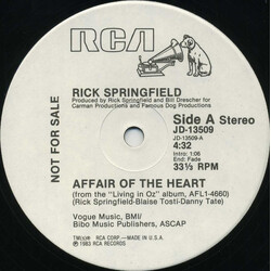Rick Springfield Affair Of The Heart USED VINYL 12INCH SINGLE 33 S RPM PROMO