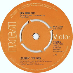 New York City I'm Doin' Fine Now USED VINYL 7INCH 45 RPM SINGLE STEREO