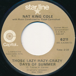 Nat King Cole Those Lazy-Hazy-Crazy Days Of Summer / That Sunday, That Summer Vinyl 7" USED