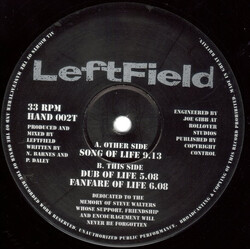 Leftfield Song Of Life USED VINYL 12INCH 33 S RPM