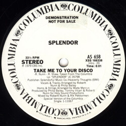 Splendor (3) Take Me To Your Disco / Special Lady USED VINYL 12INCH 33 S RPM PROMO STEREO