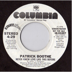Patrick Boothe Never Knew Love Like This Before USED VINYL 7INCH 45 RPM SINGLE PROMO STYRENE STEREO
