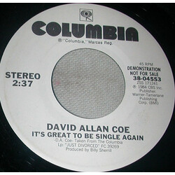 David Allan Coe It's Great To Be Single Again USED VINYL 7INCH 45 RPM PROMO