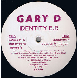 Gary D. Identity E.P. USED VINYL 12INCH 33 S RPM EP