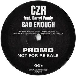 CZR / Darryl Pandy Bad Enough USED VINYL 12INCH 33 S RPM PROMO