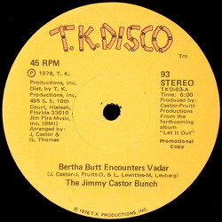 The Jimmy Castor Bunch Bertha Butt Encounters Vadar / The Mystery Of Me USED VINYL 12INCH 45 RPM PROMO
