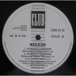 Billie Nobody's Business USED VINYL 12INCH 45 RPM