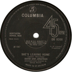 David & Jonathan She's Leaving Home USED VINYL 7INCH 45 RPM SINGLE