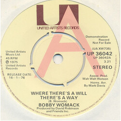 Bobby Womack Where There's A WIll There's A Way USED VINYL 7INCH SINGLE 45 RPM PROMO