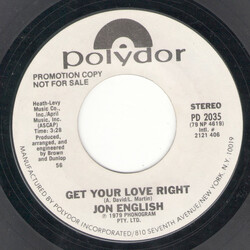 Jon English (3) Get Your Love Right USED VINYL 7INCH 45 RPM PROMO