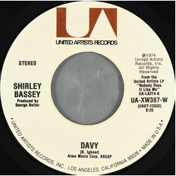Shirley Bassey Davy USED VINYL 7INCH 45 RPM SINGLE STYRENE STEREO