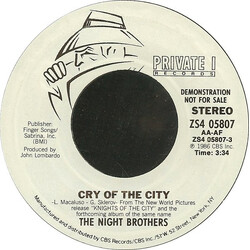 The Night Brothers Cry Of The City USED VINYL 7INCH 45 RPM PROMO STYRENE STEREO