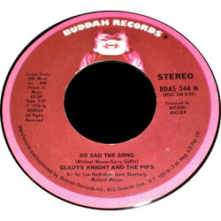 Gladys Knight And The Pips So Sad The Song USED VINYL 7INCH 45 RPM SINGLE STYRENE STEREO