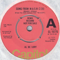 Al De Lory Song From M-A-S-H USED VINYL 7INCH 45 RPM SINGLE PROMO REISSUE