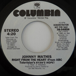 Johnny Mathis Right From The Heart (From ABC Television's Ryan's Hope) USED VINYL 7INCH 45 RPM PROMO