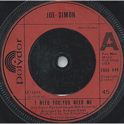 Joe Simon I Need You, You Need Me USED VINYL 7INCH 45 RPM