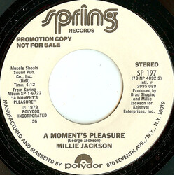 Millie Jackson A Moment's Pleasure USED VINYL 7INCH 45 RPM PROMO STYRENE STEREO