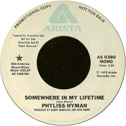Phyllis Hyman Somewhere In My Lifetime USED VINYL 7INCH 45 RPM SINGLE PROMO STYRENE STEREO MONO