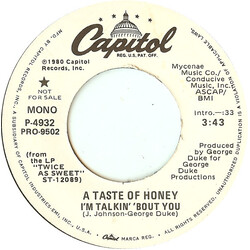 A Taste Of Honey I'm Talkin' 'Bout You USED VINYL 7INCH 45 RPM SINGLE PROMO STEREO MONO