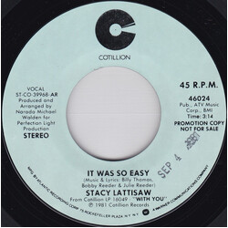 Stacy Lattisaw It Was So Easy USED VINYL 7INCH 45 RPM PROMO STYRENE STEREO