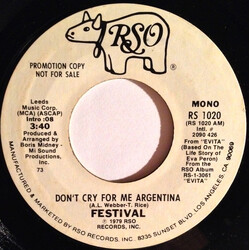 Festival (2) Don't Cry For Me Argentina USED VINYL 7INCH 45 RPM SINGLE PROMO STYRENE STEREO MONO